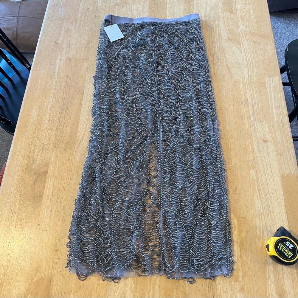 Zara Lingerie Metallic Silver Maxi Skirt - Picture 2 of 12